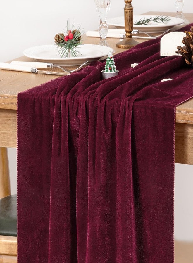 MLMC Velvet Table Runner 10ft Luxury Velvet Fabric Elegant Xmas Table Decor 20x120 Inches for Wedding Christmas New Year Winter Home Decor, Burgundy Red - Image 1